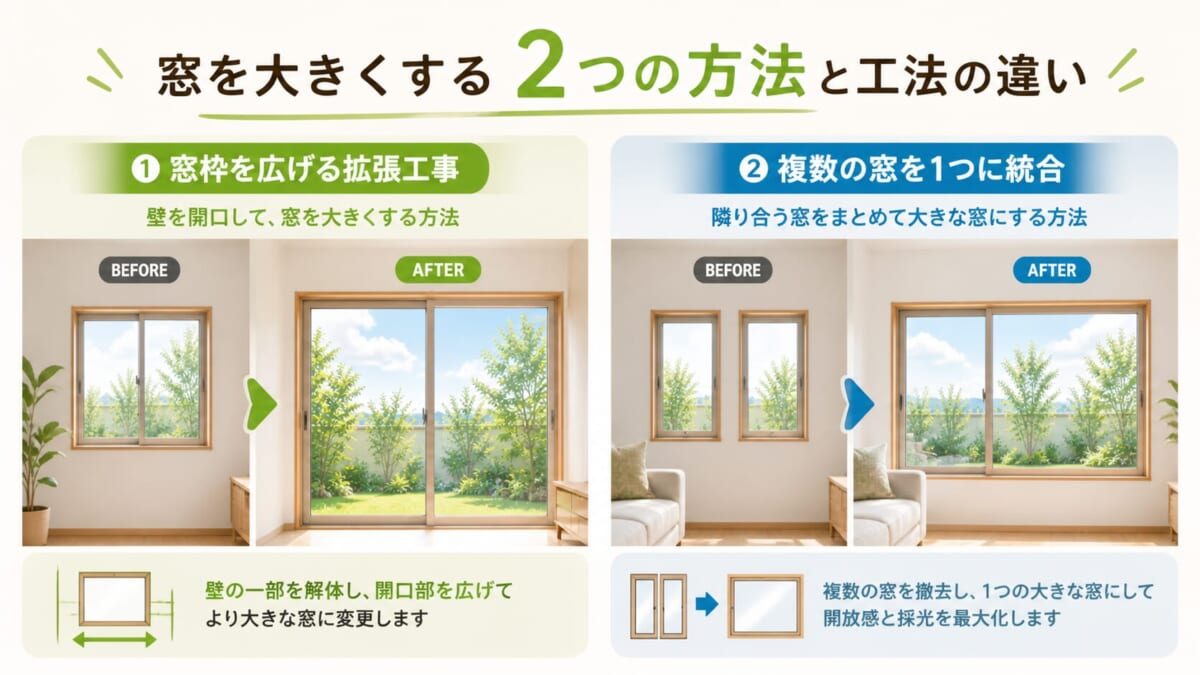 窓を大きくする2つの方法と工法の違い