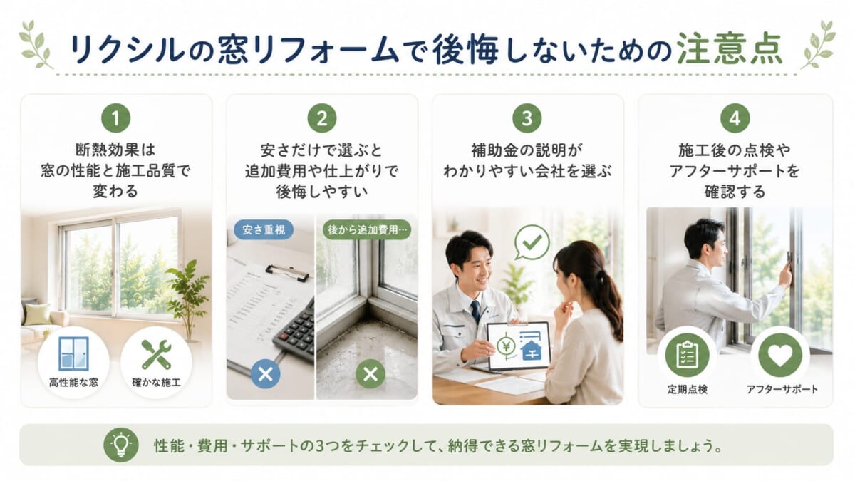 リクシルの窓リフォームで後悔しないための注意点