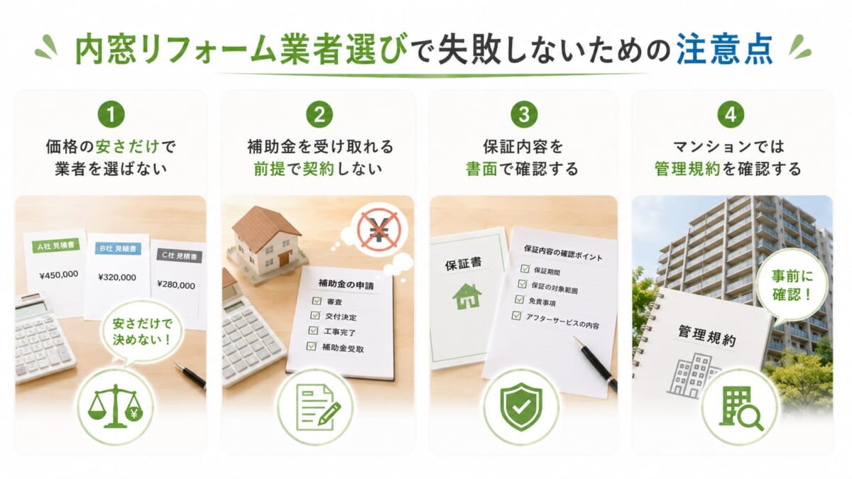 内窓リフォーム業者選びで失敗しないための注意点