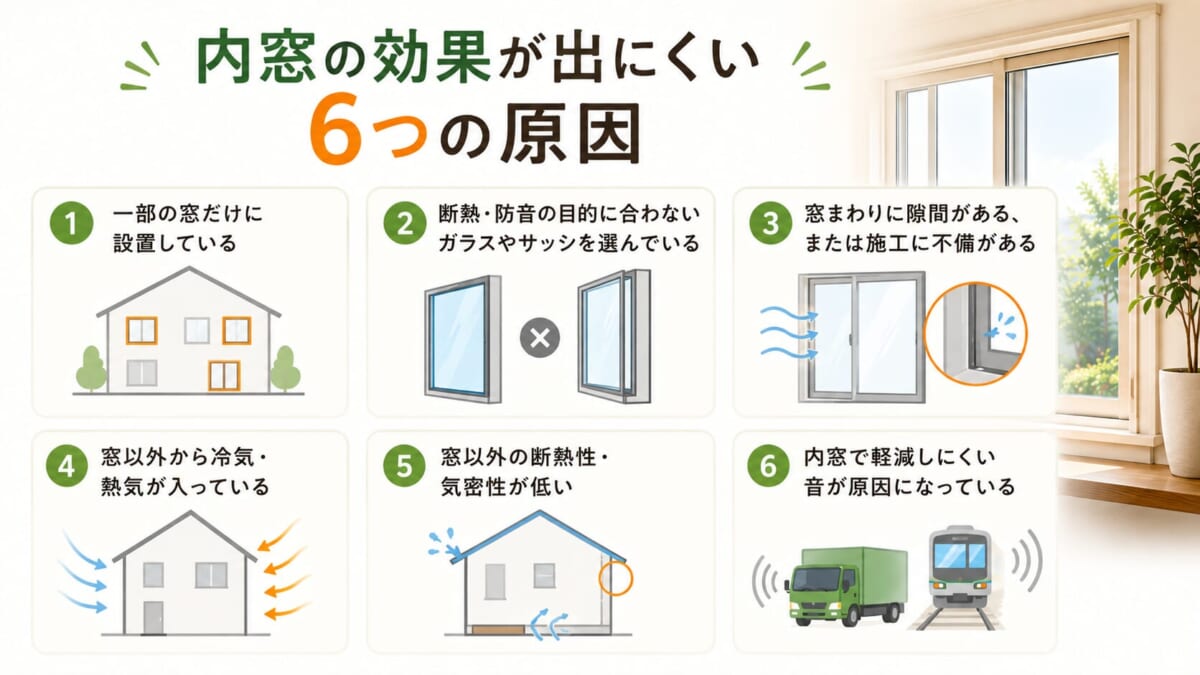 内窓の効果が出にくい6つの原因