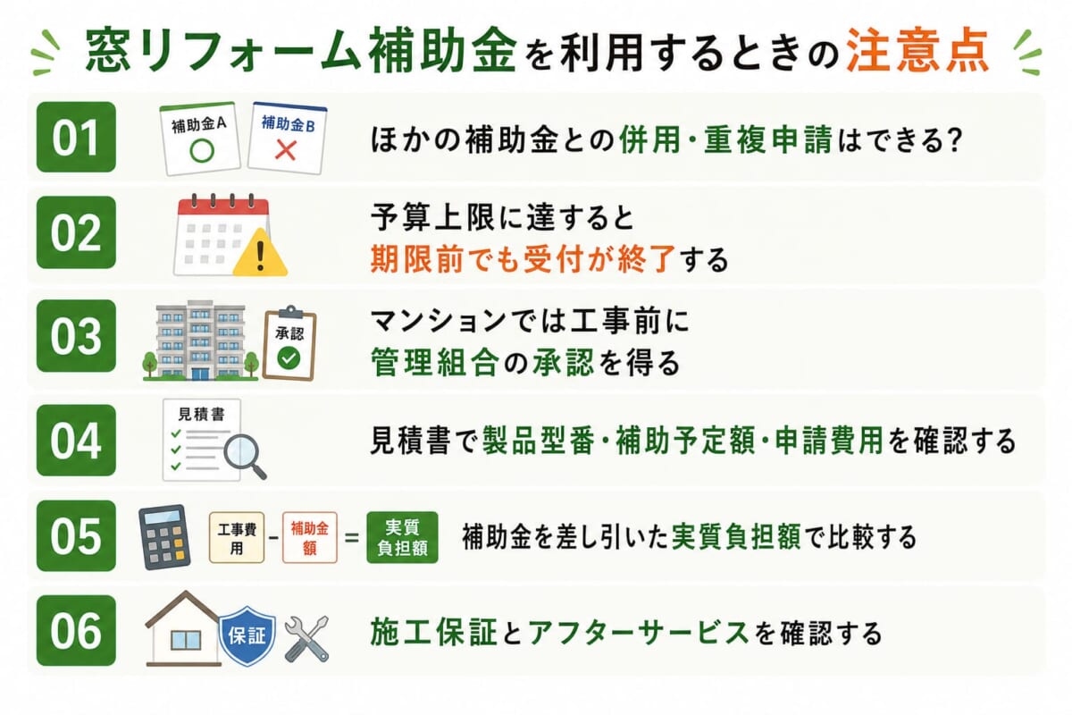 窓リフォーム補助金を利用するときの注意点