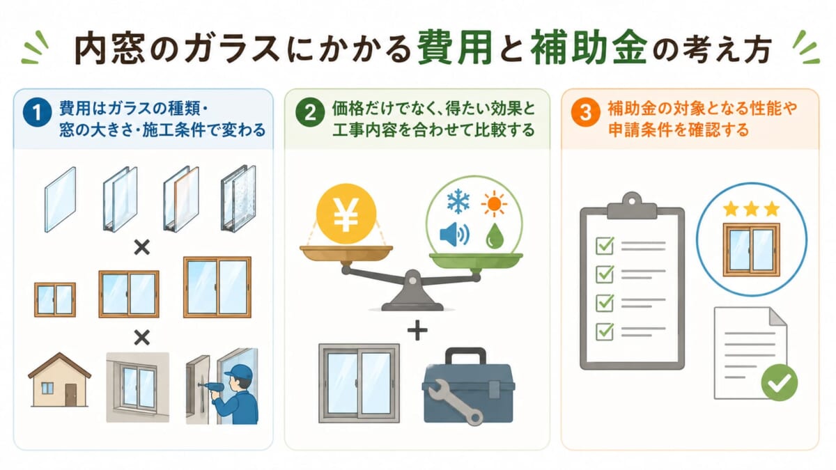 内窓のガラスにかかる費用と補助金の考え方