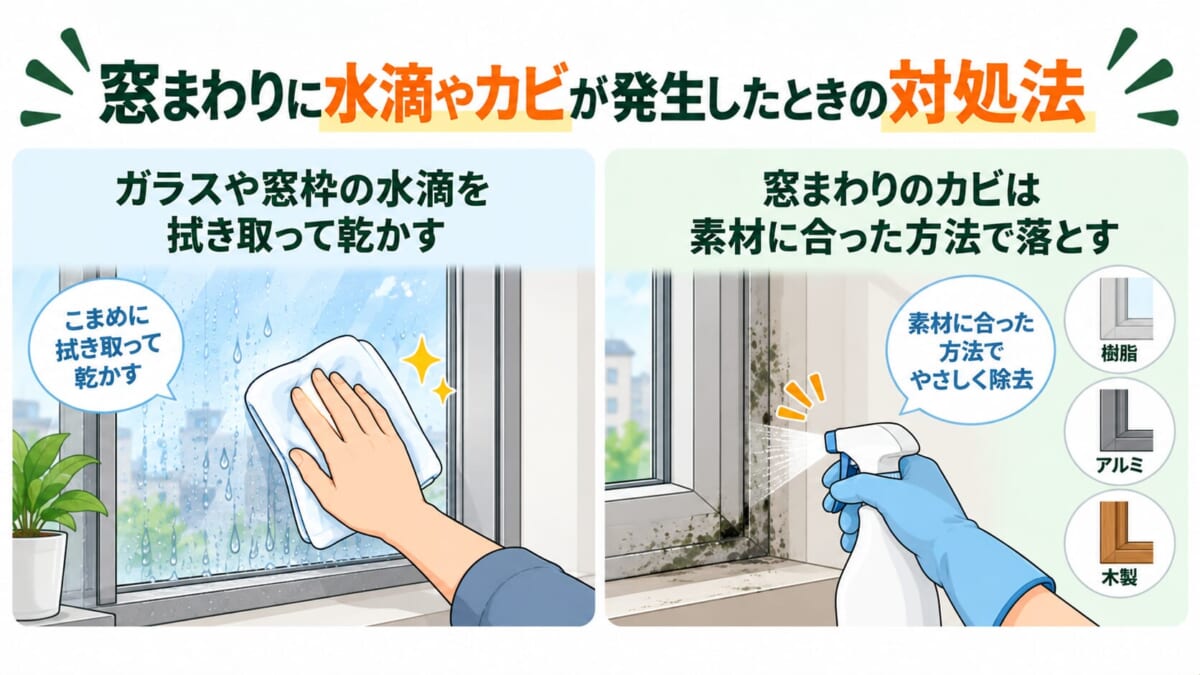 窓まわりに水滴やカビが発生したときの対処法