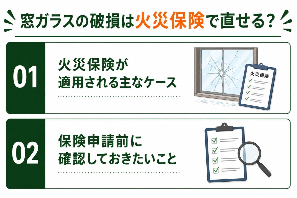 窓ガラスの破損は火災保険で直せる？